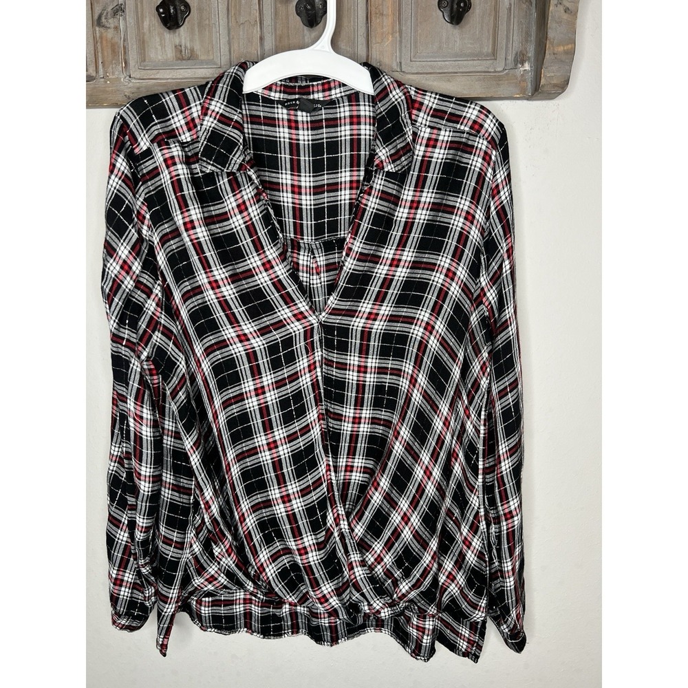 Rock & Republic‎ Women's Plaid Wrap Top, Y2K , Grunge Women's Shirt